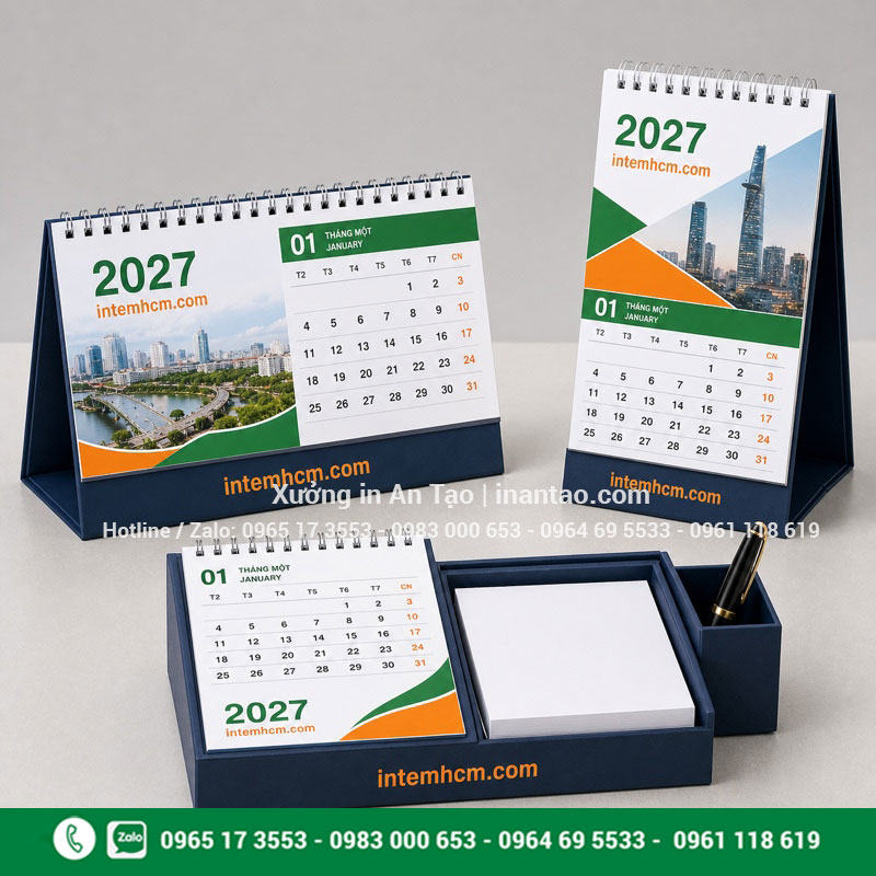 Các kiểu in lịch để bàn theo yêu cầu Các mẫu lịch để bàn ngang đứng và lịch kèm giấy ghi chú