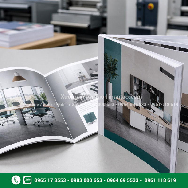 Đóng ghim và đóng keo gáy catalogue Catalogue đóng ghim giữa và đóng keo gáy vuông tại xưởng in