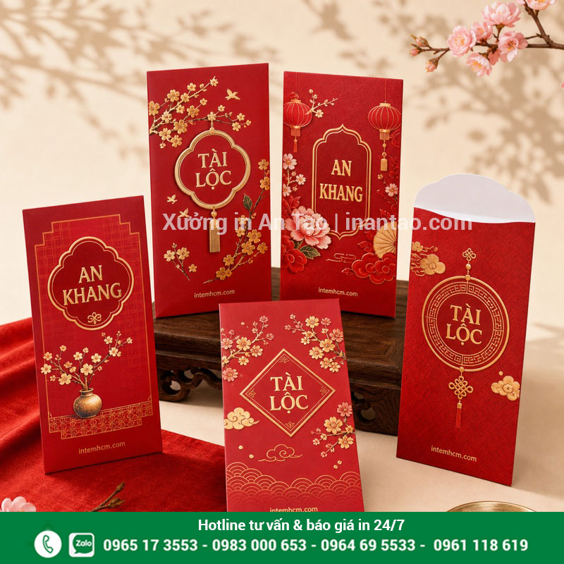 In bao lì xì đẹp theo nhận diện thương hiệu Mẫu in bao lì xì theo yêu cầu hoàn thiện tại intemhcm.com