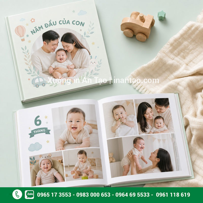 Photobook em bé ghi lại năm đầu của con Mẫu in photobook em bé theo yêu cầu bìa cứng