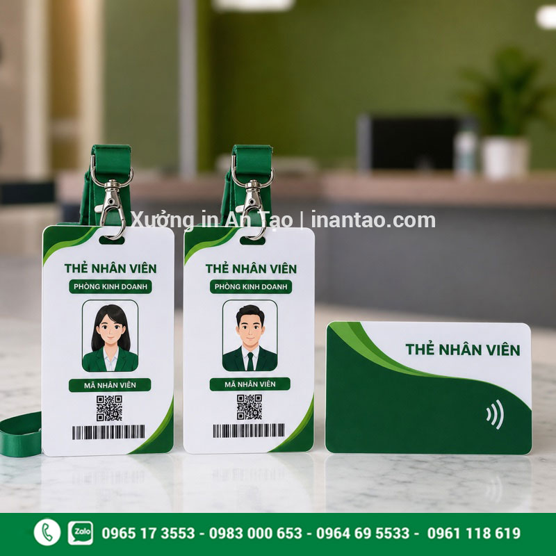 In thẻ nhân viên bằng nhựa PVC Mẫu in thẻ nhựa nhân viên kèm dây đeo