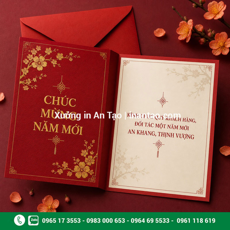 In thiệp chúc mừng năm mới cho khách hàng và đối tác Mẫu in thiệp chúc mừng năm mới doanh nghiệp có lời tri ân