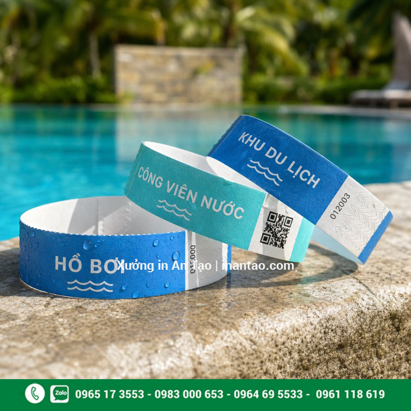 Vòng đeo tay giấy kháng nước cho hồ bơi khu du lịch In vòng đeo tay cho hồ bơi và khu du lịch bằng Tyvek