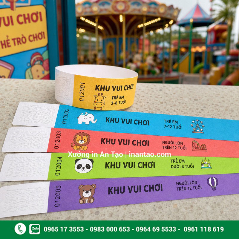 Mẫu in vòng đeo tay cho khu vui chơi In vòng đeo tay khu vui chơi nhiều màu theo độ tuổi