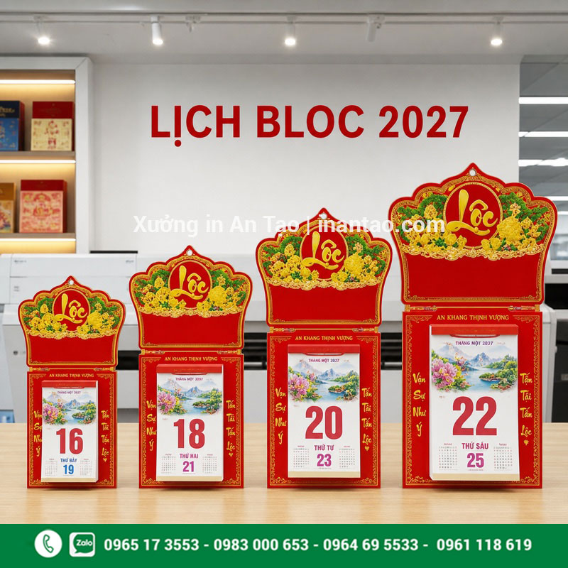 So sánh kích thước lịch bloc phổ biến Các kích thước lịch bloc phổ biến từ nhỏ đến lớn