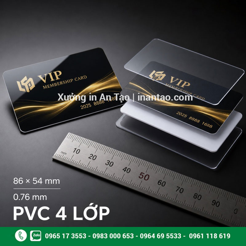 Quy cách thẻ nhựa PVC 86 x 54 mm Kích thước và cấu tạo in thẻ nhựa PVC 4 lớp