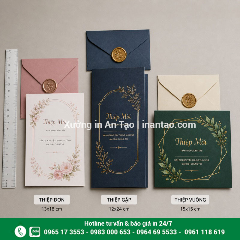 Kích thước thiệp mời event thường dùng So sánh kích thước thiệp mời event dạng đơn gập và vuông