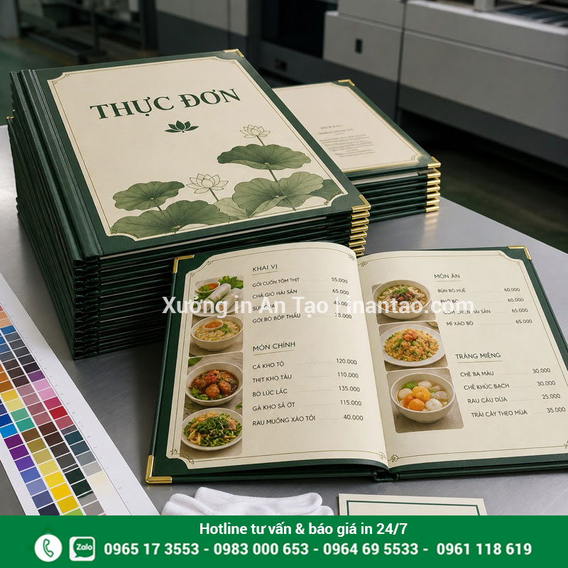 Kiểm tra chất lượng menu trước khi bàn giao Kiểm tra màu sắc và gia công thành phẩm sau khi in menu