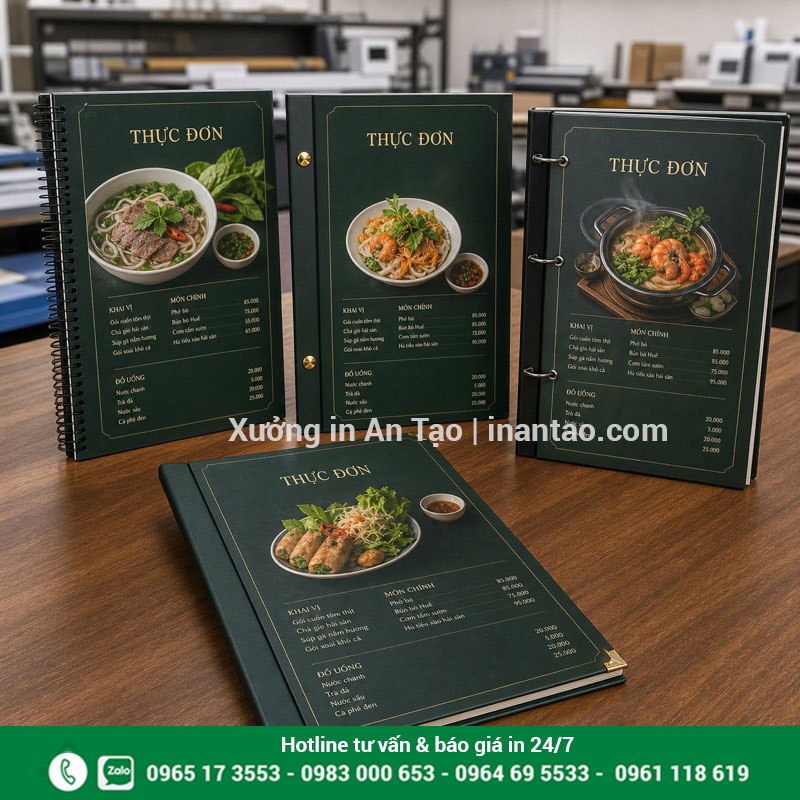 Chọn kiểu đóng gáy menu theo nhu cầu sử dụng Các kiểu đóng gáy khi in menu gồm lò xo bắt ốc và gáy còng