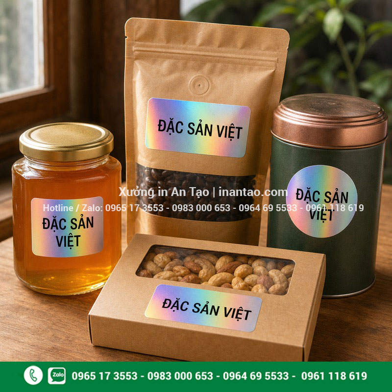 Mẫu tem 7 màu hoàn chỉnh dùng cho bao bì thực phẩm Làm tem 7 màu cho mật ong, cà phê, trà và hộp đặc sản
