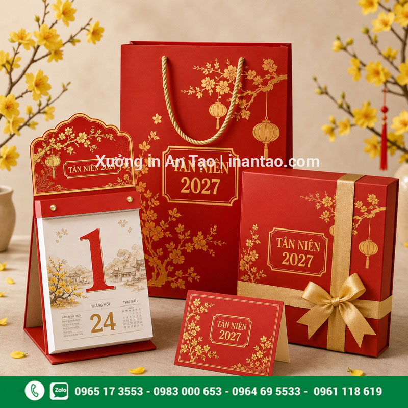 Lịch bloc làm quà Tết doanh nghiệp cao cấp Bộ quà Tết doanh nghiệp gồm lịch bloc hộp túi và thiệp
