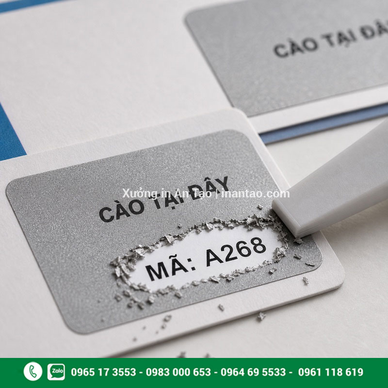 Cận cảnh lớp phủ bạc của thẻ cào Lớp nhũ bạc khi gia công thẻ cào