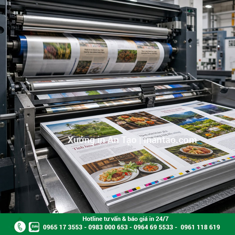 Quy trình in tạp chí bốn màu tại xưởng Máy offset đang in các tay tạp chí bốn màu tại xưởng