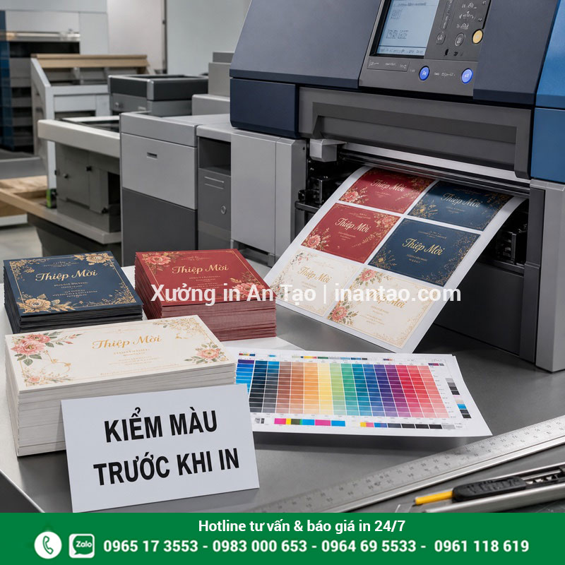 Quy trình in thiệp mời kiểm tra màu trước sản xuất Quy trình in thiệp mời và kiểm màu tại xưởng