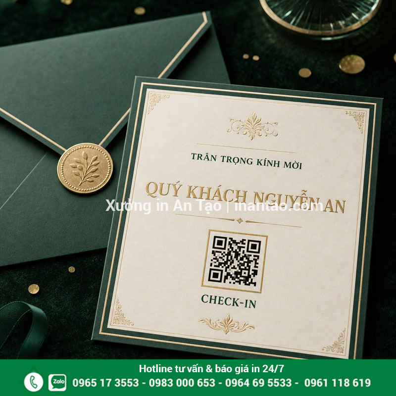 In thiệp theo yêu cầu tphcm có tên riêng và QR Thiệp mời cá nhân hóa tên khách và mã QR check-in