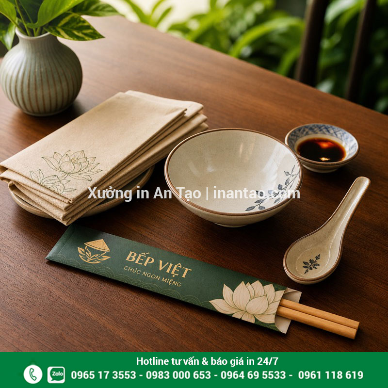 Mẫu bao đũa nhà hàng sang trọng Bao đũa in logo được sử dụng trong bàn ăn nhà hàng Việt
