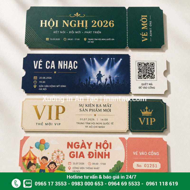 Mẫu in vé cho nhiều loại sự kiện Các mẫu vé sự kiện hội nghị, ca nhạc, VIP và ngày hội gia đình