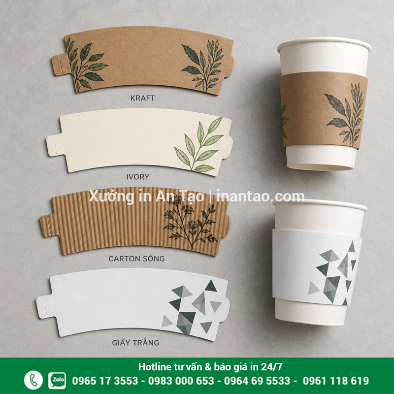 Các chất liệu in cover cốc giấy phổ biến So sánh giấy kraft Ivory carton sóng và giấy trắng làm cover cốc giấy