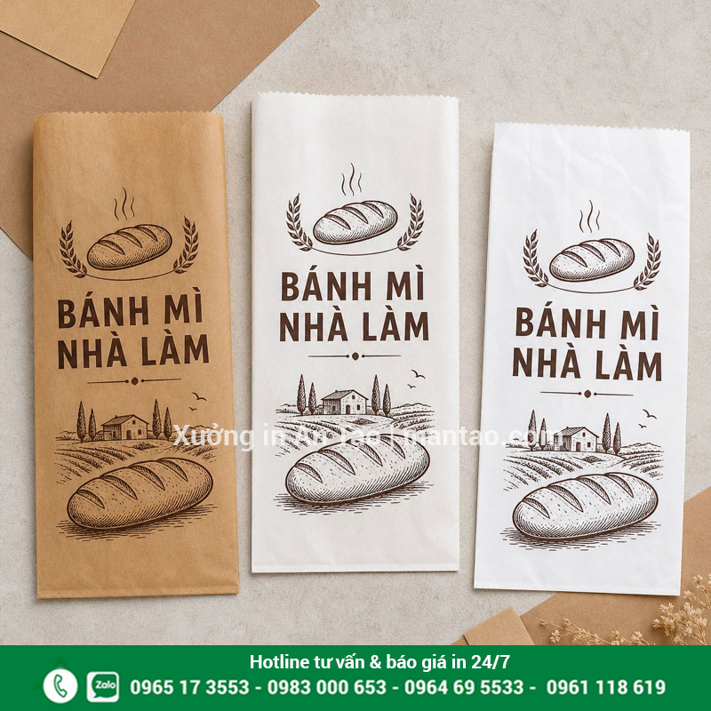 Chất liệu in túi giấy bánh mì phổ biến So sánh kraft nâu, kraft trắng và giấy trắng khi in túi giấy bánh mì