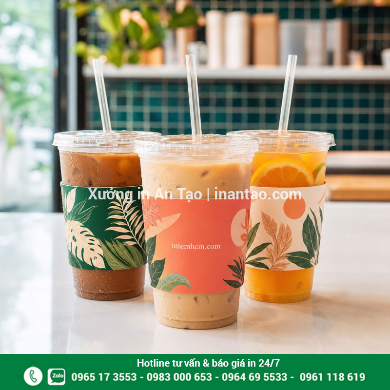 Cover ly nhựa in theo yêu cầu cho quán đồ uống Cover ly nhựa in màu cho cà phê sữa trà sữa và trà trái cây