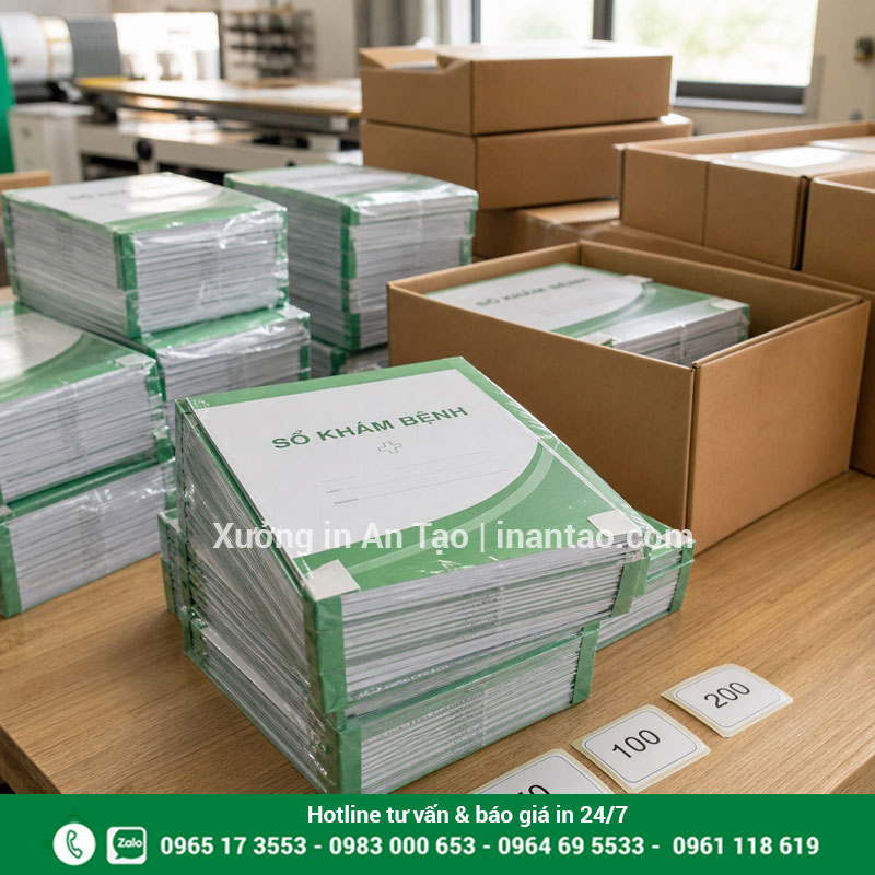 Sổ khám bệnh được đóng gói giao tận nơi Đóng gói sổ khám bệnh theo kiện trước khi giao