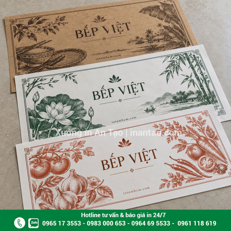 Gợi ý chất liệu và màu sắc giấy lót bàn ăn Ba mẫu giấy lót bàn màu nâu kraft và trắng với thiết kế nhà hàng