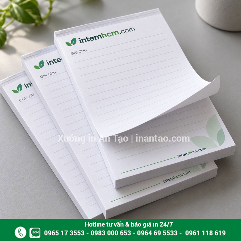 Mẫu in giấy note đóng keo gáy Các tập giấy note kẻ dòng in intemhcm.com, đóng keo ở cạnh trên để xé rời