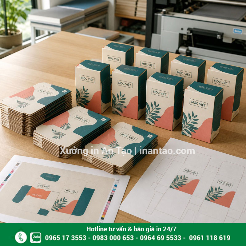 In hộp giấy số lượng ít tại intemhcm.com Lô in hộp giấy số lượng ít cùng bản in thử và khuôn bế