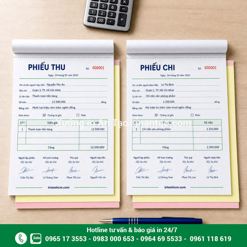 In phiếu thu, in phiếu chi giá rẻ theo yêu cầu Mẫu in phiếu thu và phiếu chi carbonless nhiều liên