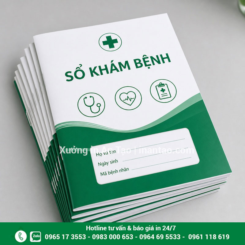 In sổ khám bệnh HCM thiết kế theo yêu cầu In sổ khám bệnh HCM thành phẩm bìa xanh trắng tại intemhcm.com