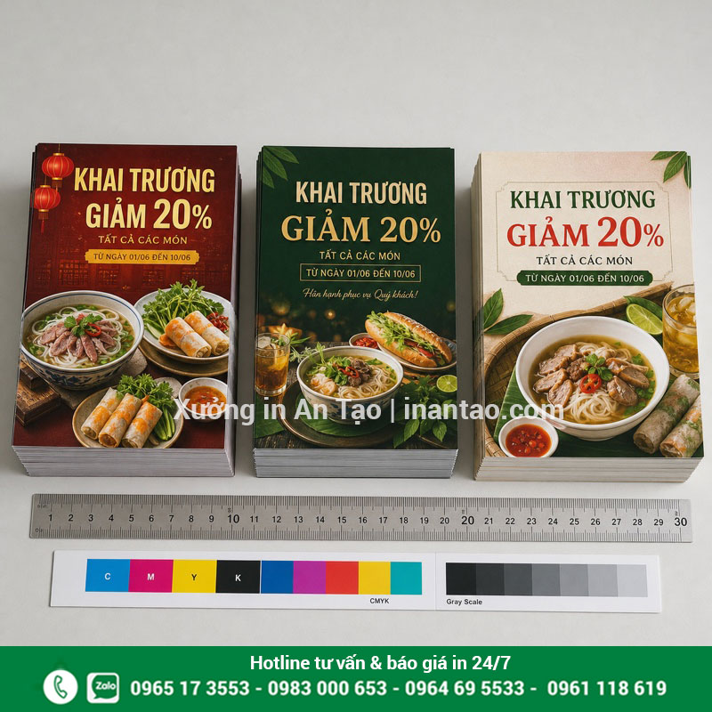 In tờ rơi A5 giá rẻ HCM với nhiều lựa chọn giấy Ba chồng tờ rơi A5 in màu trên giấy Couche được đo và so màu