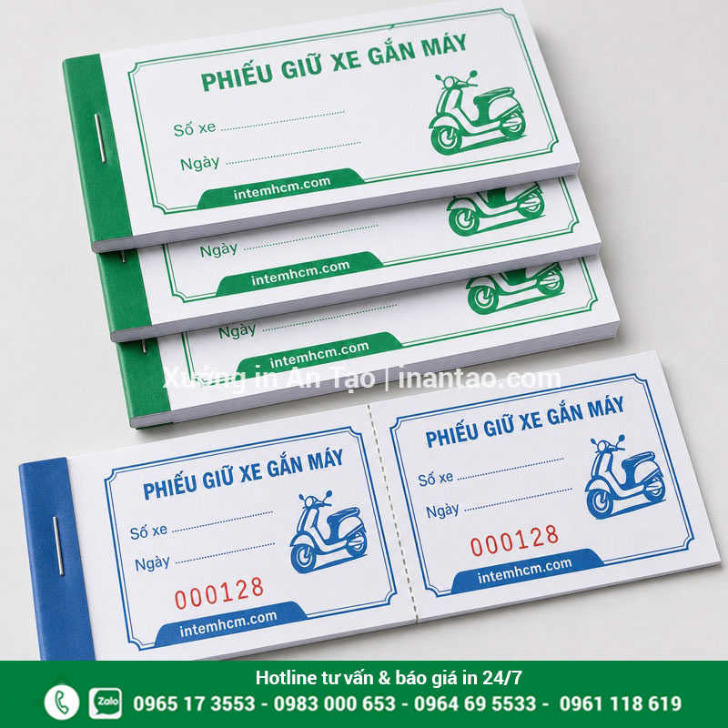 In vé giữ xe theo yêu cầu tại intemhcm.com Mẫu in vé giữ xe 2 liên có số nhảy tại intemhcm.com