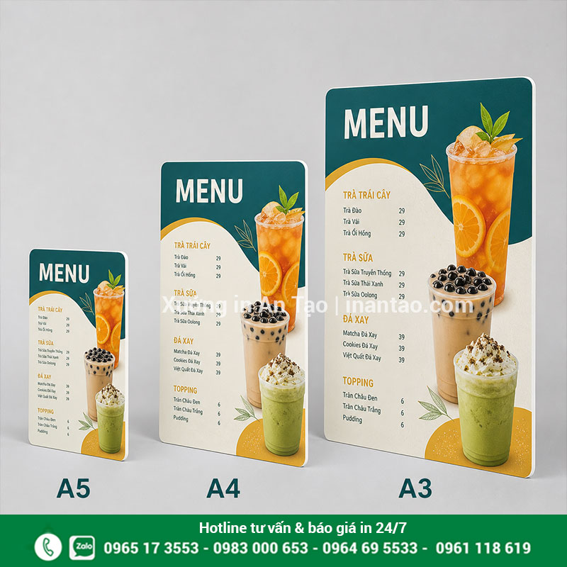 Kích thước menu bồi formex phổ biến So sánh kích thước A5 A4 A3 của menu bồi formex