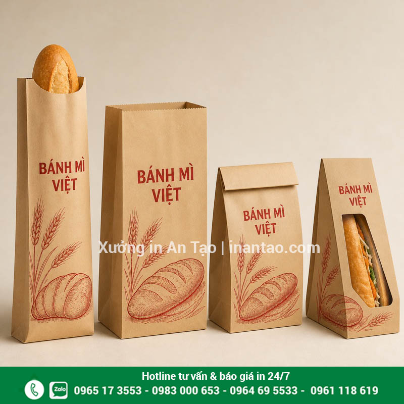 Chọn kích thước túi giấy đựng bánh mì Các kích thước túi giấy đựng bánh mì dài, vuông và tam giác