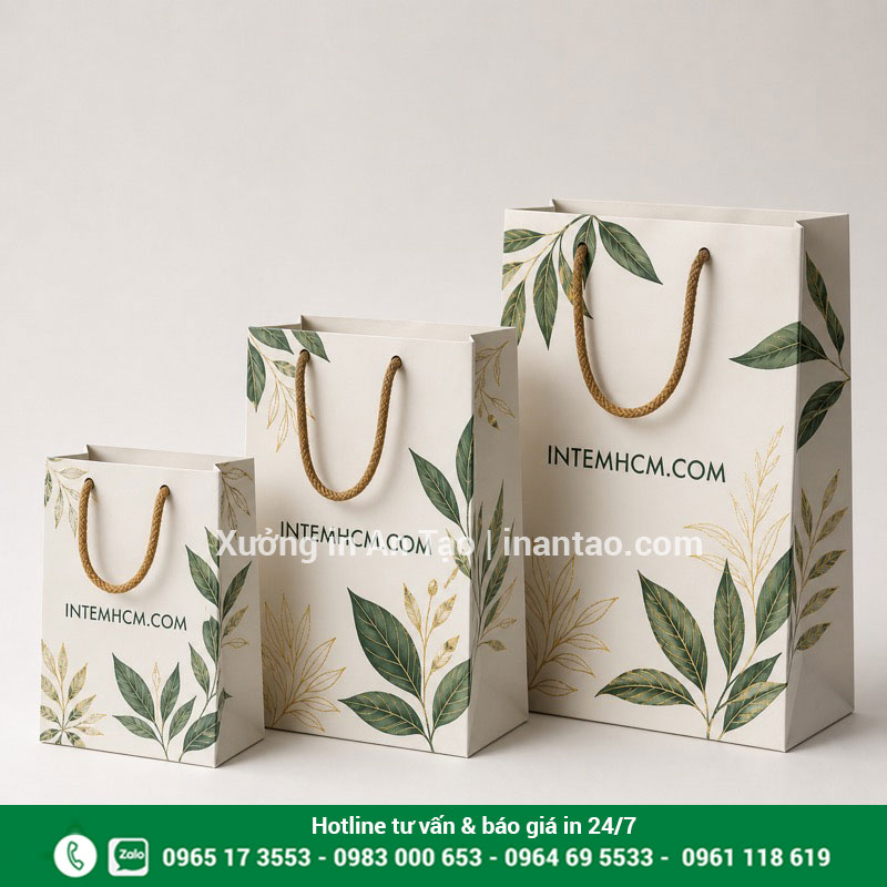 Kích thước túi giấy theo yêu cầu Ba kích thước túi giấy nhỏ vừa lớn được thiết kế đồng bộ theo yêu cầu