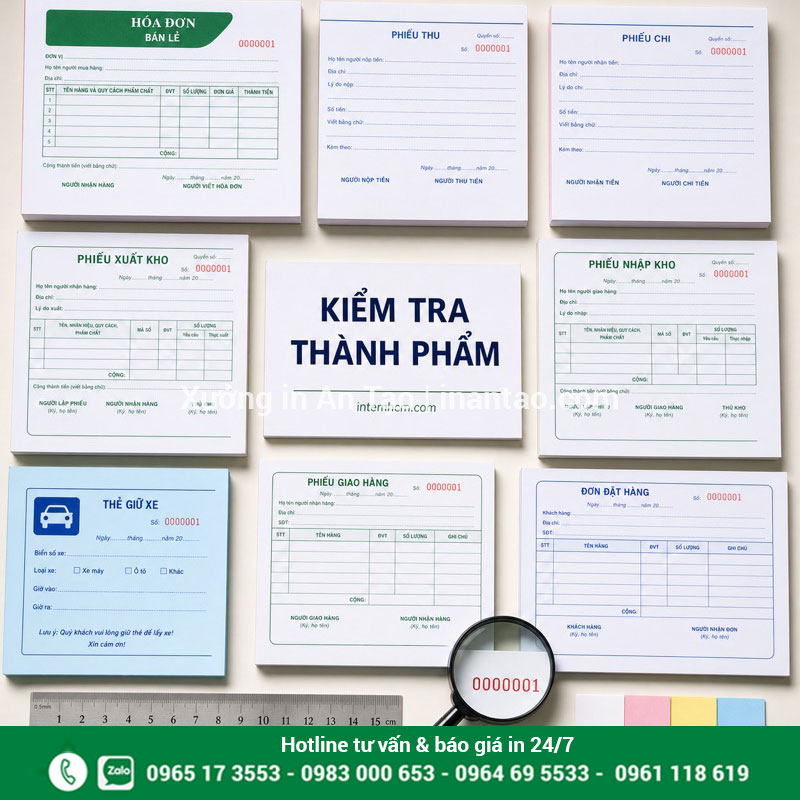 Kiểm tra chất lượng biểu mẫu sau in Kiểm tra số nhảy kích thước và màu giấy biểu mẫu thành phẩm