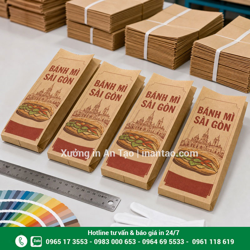 Kiểm tra chất lượng túi bánh mì sau in Kiểm tra kích thước và màu in túi bánh mì thành phẩm
