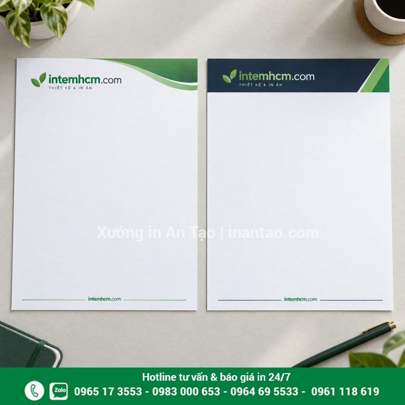 Hai hướng thiết kế tiêu đề thư doanh nghiệp Hai mẫu tiêu đề thư intemhcm.com với bố cục màu xanh lá và xanh đậm