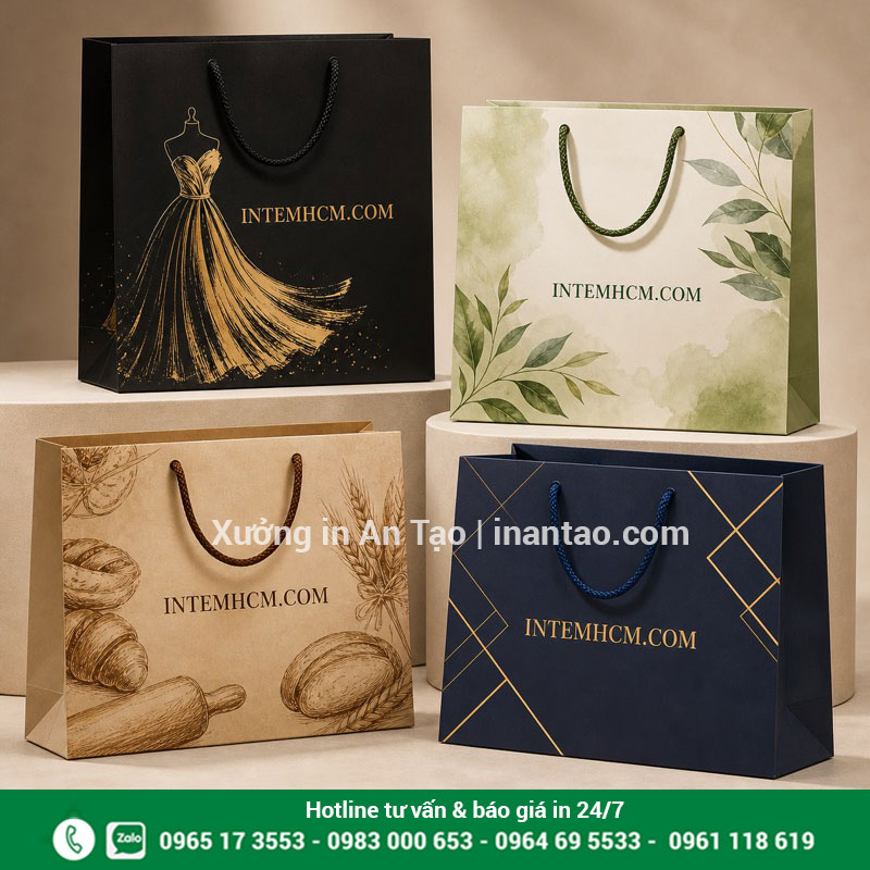 Mẫu túi giấy theo từng ngành hàng Mẫu túi giấy cho thời trang, mỹ phẩm, bánh và quà tặng doanh nghiệp