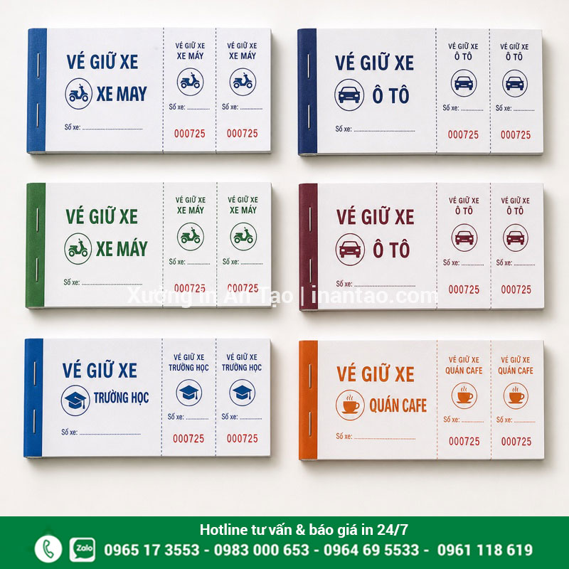 Mẫu vé giữ xe thiết kế theo mục đích sử dụng Các mẫu in vé xe cho quán cà phê, trường học và bãi ô tô