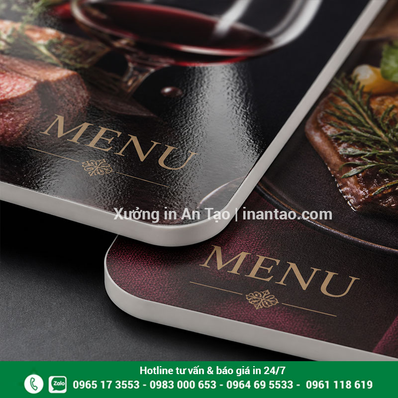 So sánh menu cán formex bóng và mờ Bề mặt menu cán formex màng bóng và màng mờ