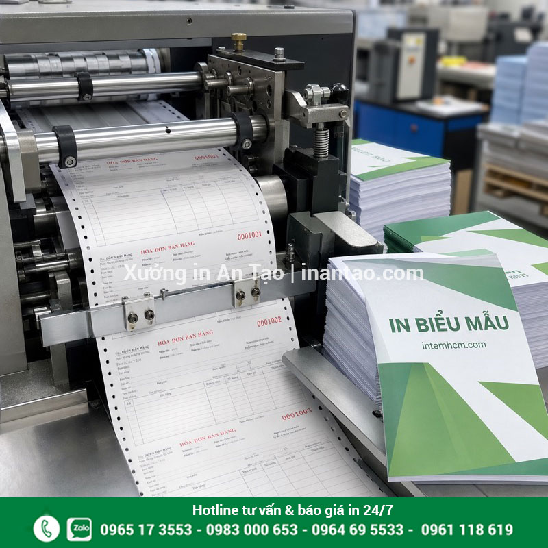 Quy trình in biểu mẫu tại xưởng intemhcm.com Máy gia công số nhảy và răng cưa khi in biểu mẫu