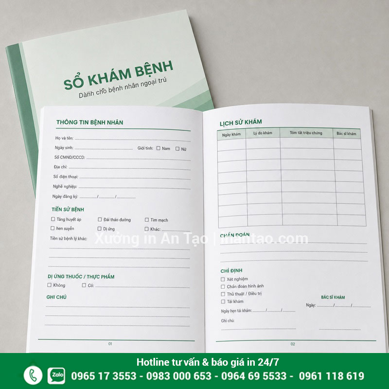 Thiết kế ruột sổ khám chữa bệnh dễ ghi chép Ruột sổ khám chữa bệnh có bảng thông tin bệnh nhân và lịch sử khám
